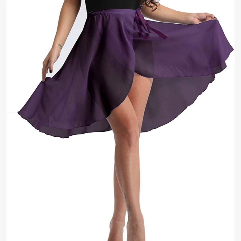 Chiffon Dance Skirt With Ribbon Tie Waist Plum Color